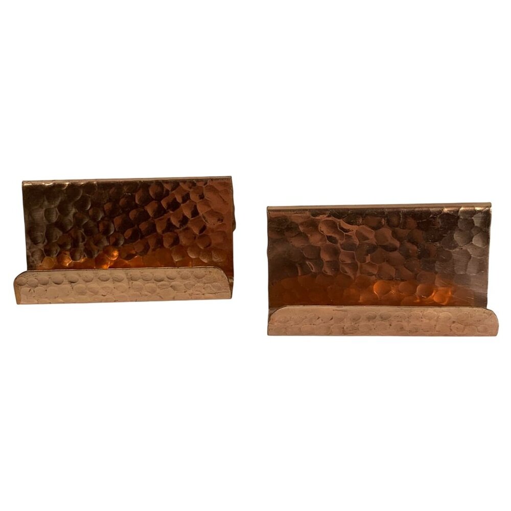 Hammered Copper Business Card Holders - Set Of 2 - Home Office Desk Accessory